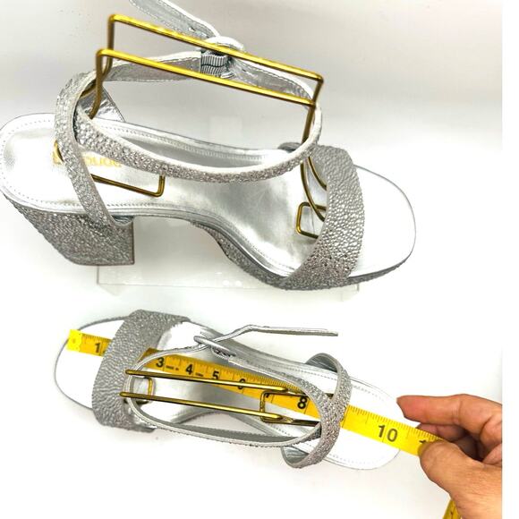 Larroudé Dolly Retro Y2K Crystal Party Sandal In Gray Suede size 10 - Picture 9 of 13